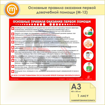 Плакат «Основные правила оказания первой доврачебной помощи» (М-12, 1 лист, А3)